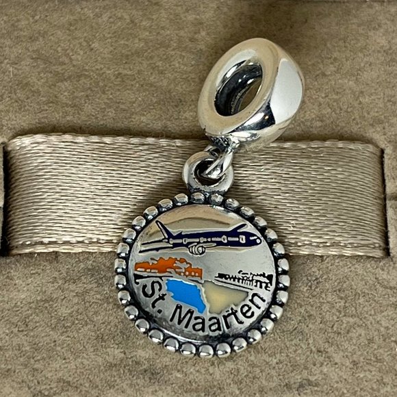 Pandora St Maarten Exclusive Dangle Charm Travel Plane Pendant S925 for Bracelet - Picture 1 of 4